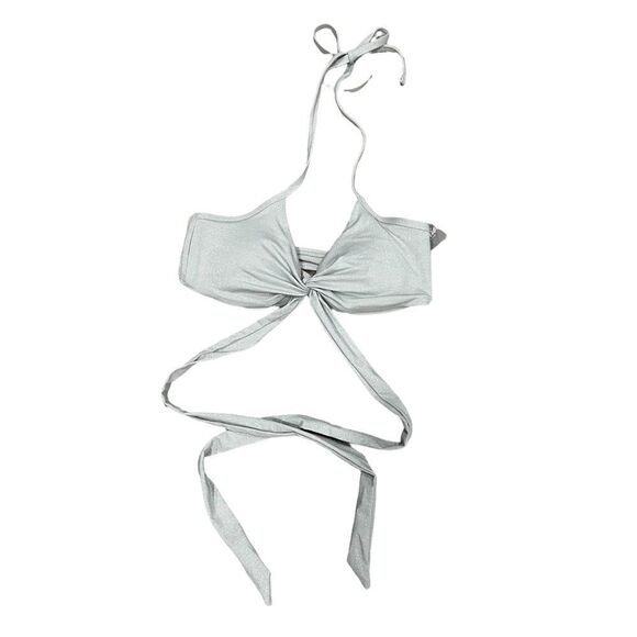 NWT Aerie Shimmer Silver Bridget Strappy Bikini Top w/ Cups - Picture 1 of 4